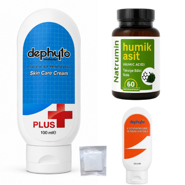 Dephyto Cilt Bakım Seti(Dephyto Pft Plus,Dephyto Temizleme Jeli,Natrumin Humik Asit 60 Kapsül,Gazlı Bez)