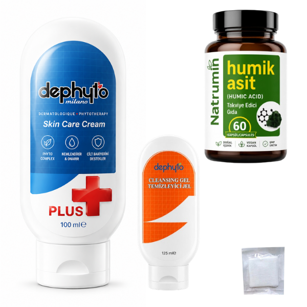 Dephyto Cilt Bakım Seti(Dephyto Pft Plus,Dephyto Temizleme Jeli,Natrumin Humik Asit 60 Kapsül,Gazlı Bez)